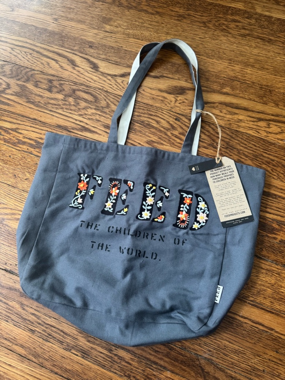 Feed The Children Of The World Tote Bag Canvas Burlap Pockets  WFP New - Picture 6 of 11